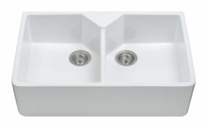 CDA KC12WH Ceramic Belfast Double Bowl Sink