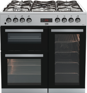 Beko KDVF90X 90cm Double Oven Range Cooker with 5 Burner Gas Hob - Stainless Steel