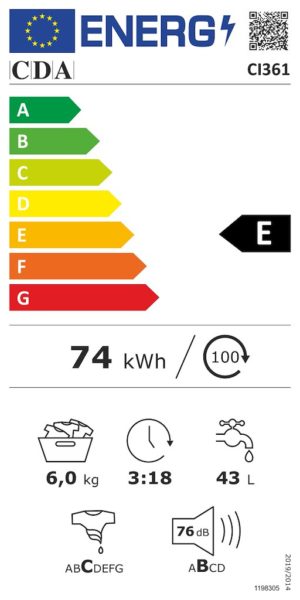 CDA CI361 6kg Integrated Washing Machine - Image 3