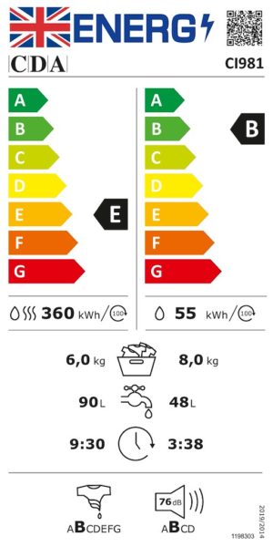 CDA CI981 8+6kg Integrated Washer Dryer - Image 2