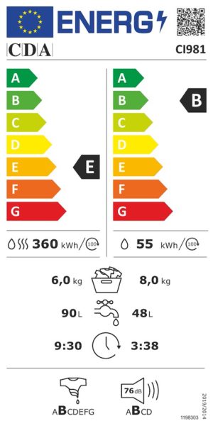 CDA CI981 8+6kg Integrated Washer Dryer - Image 3