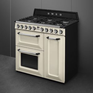 Smeg TR93P 90cm Victoria Dual Fuel Range Cooker, Cream - Image 3