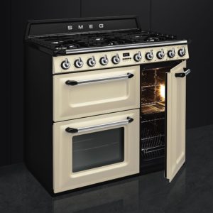 Smeg TR93P 90cm Victoria Dual Fuel Range Cooker, Cream - Image 8