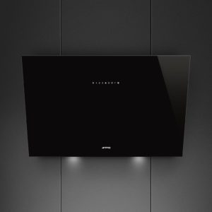 Smeg KV394N 90cm Angled Chimney Hood in Black Glass Auto Vent 2.0