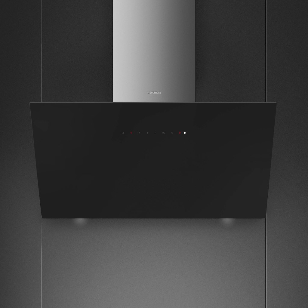 Smeg KICV90BL 90cm Angled Chimney Hood with Auto Vent, Black Glass - Image 4
