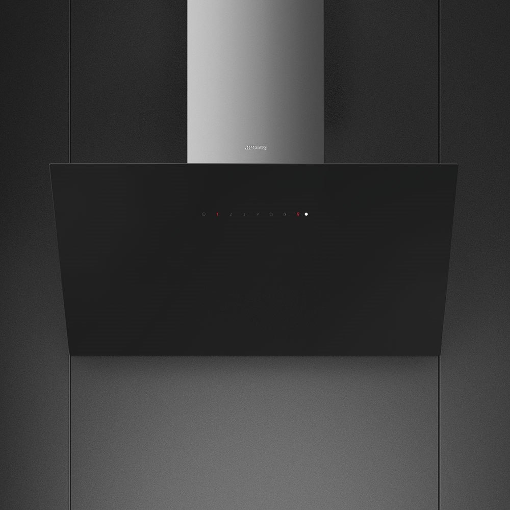 Smeg KICV90BL 90cm Angled Chimney Hood with Auto Vent, Black Glass - Image 5