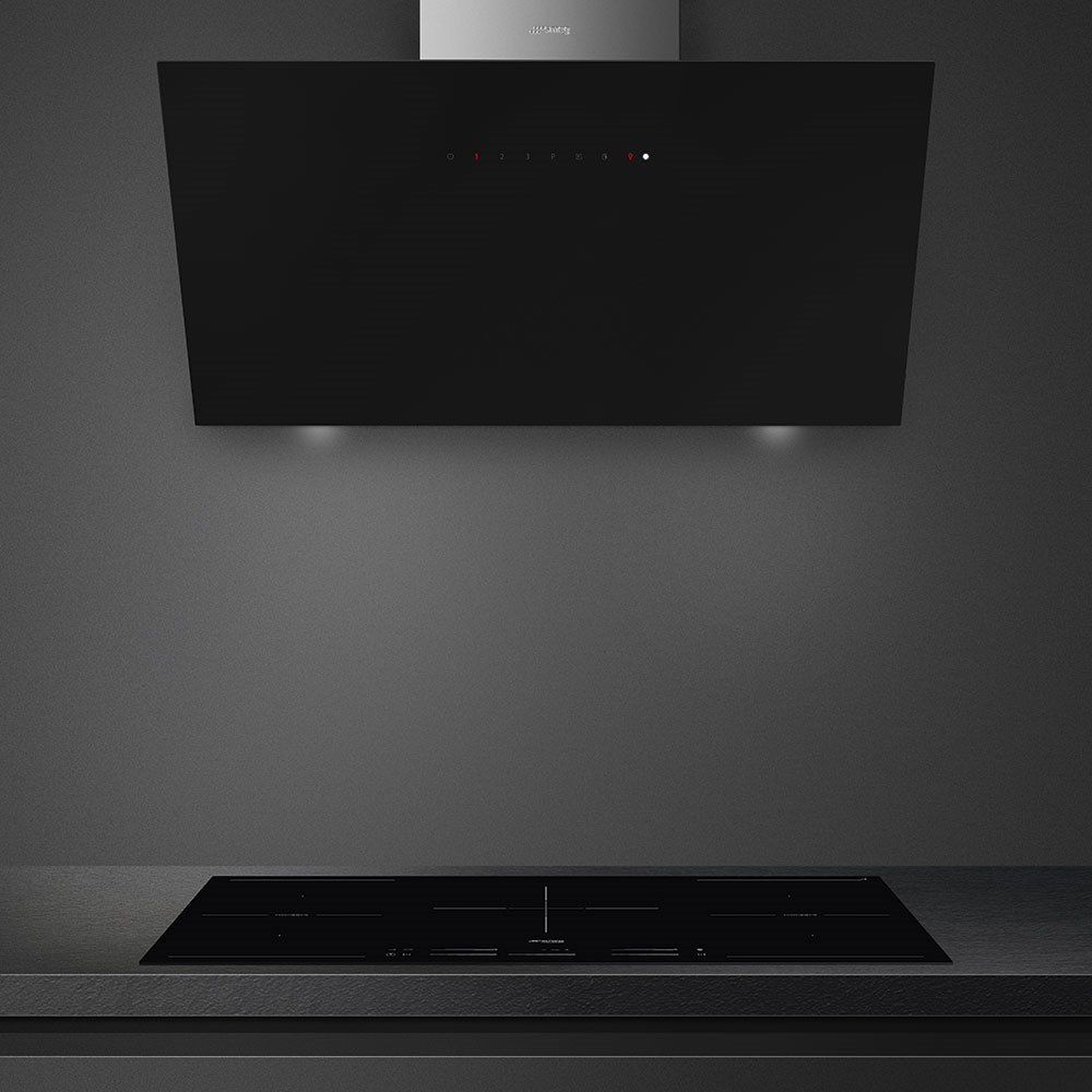 Smeg KICV90BL 90cm Angled Chimney Hood with Auto Vent, Black Glass - Image 6