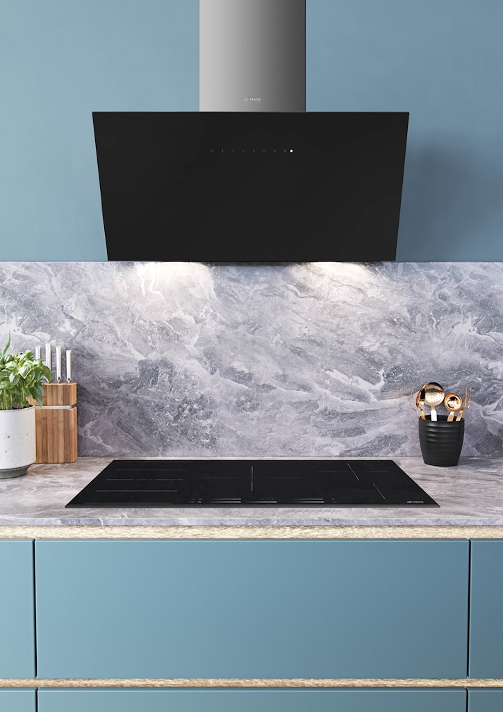 Smeg KICV90BL 90cm Angled Chimney Hood with Auto Vent, Black Glass - Image 9