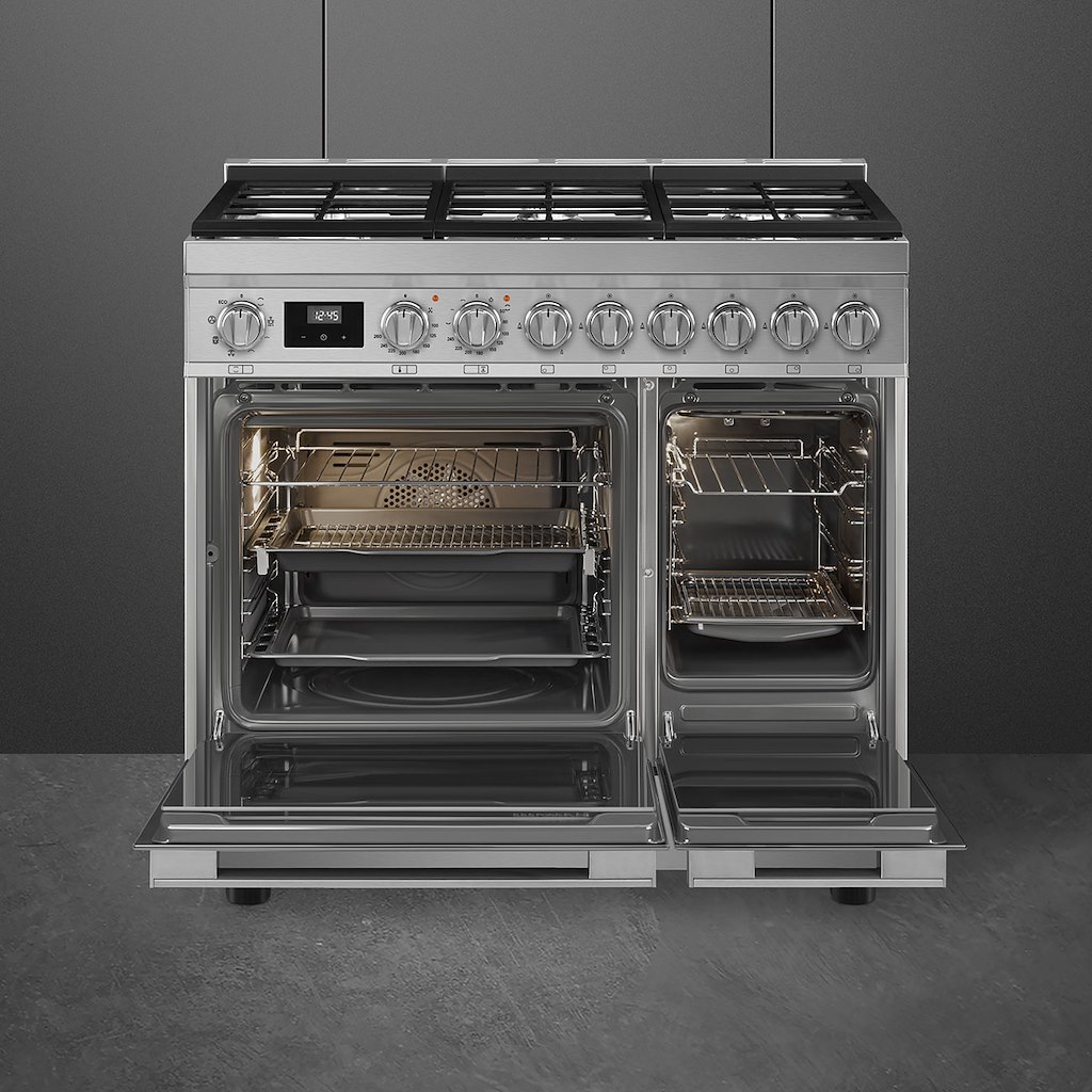 Smeg CPF92GMX 90cm Portofino Dual Fuel Range Cooker, Stainless Steel - Image 3