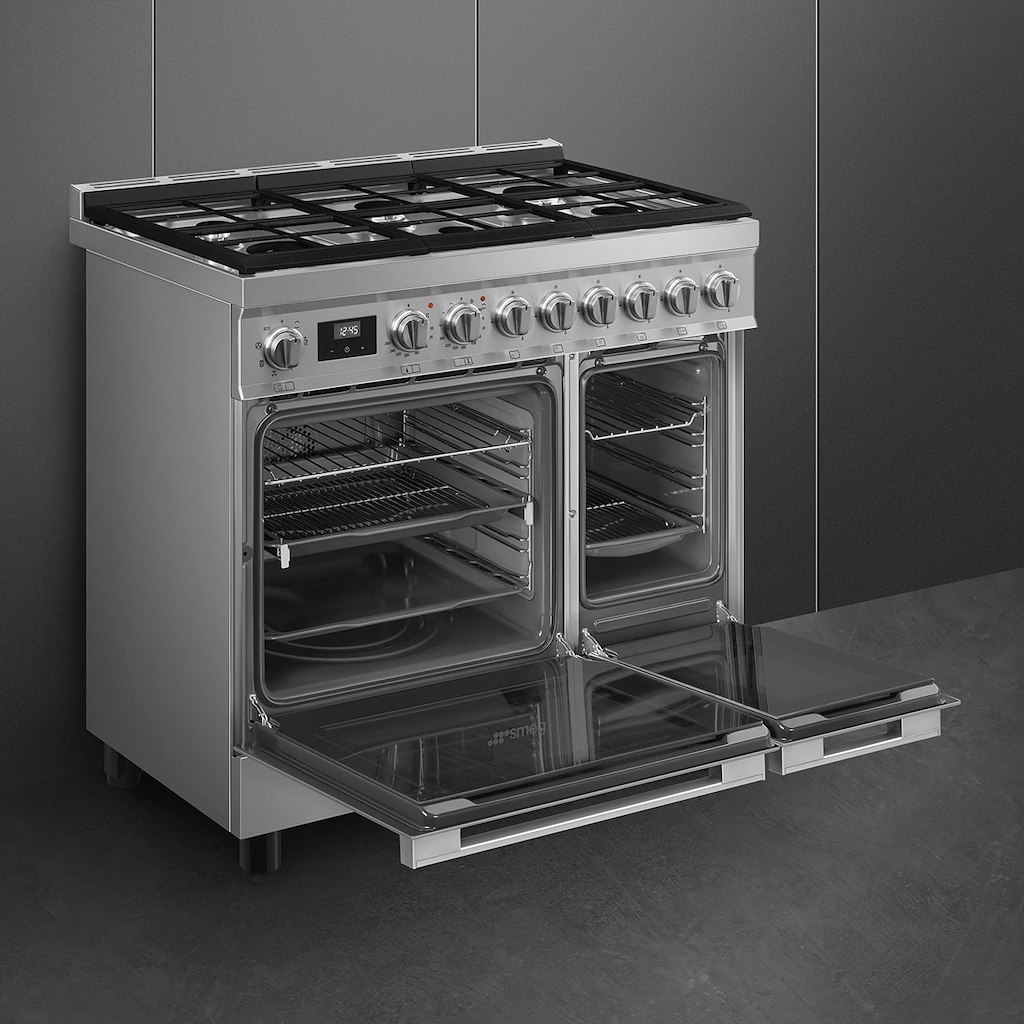 Smeg CPF92GMX 90cm Portofino Dual Fuel Range Cooker, Stainless Steel - Image 5