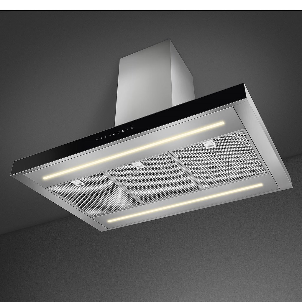 Smeg KBTI9L4VN 90cm Island Hood, Stainless Steel with Black Glass Facia Auto - Image 3