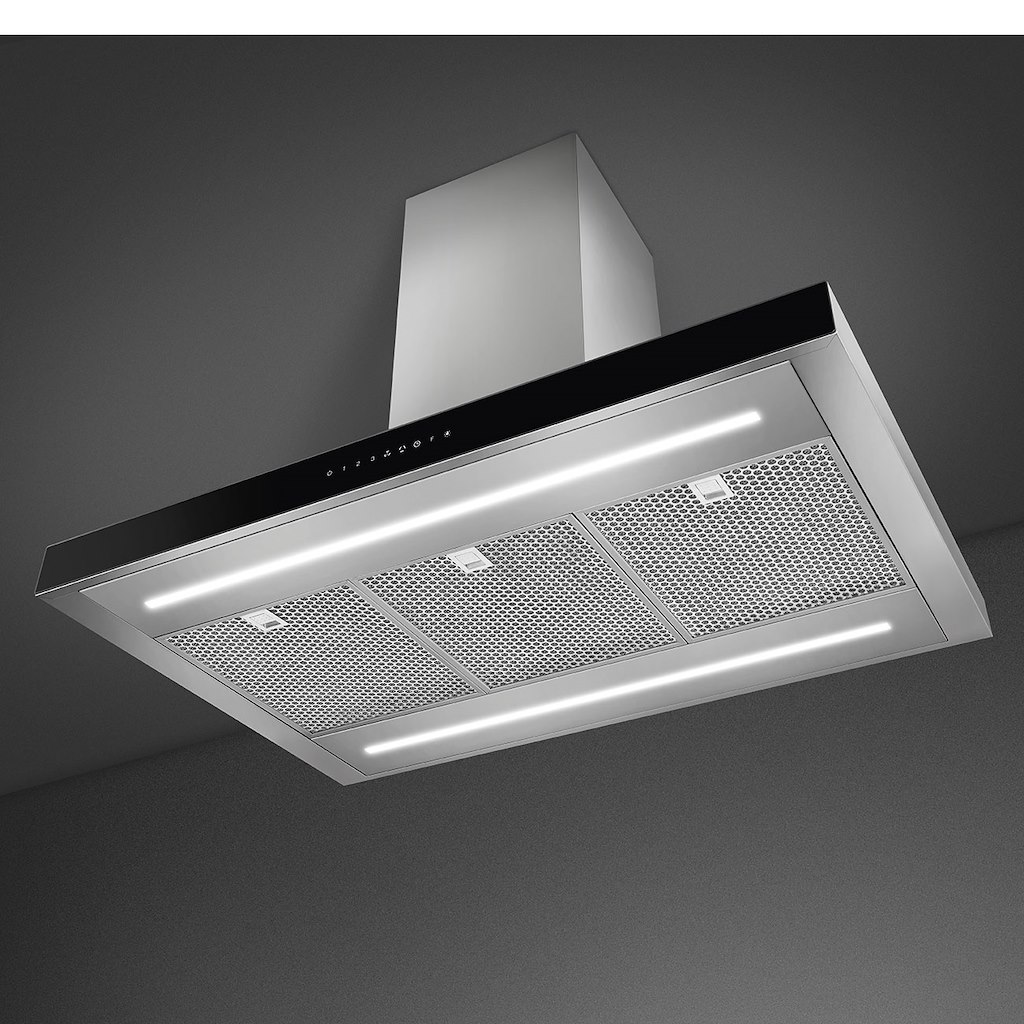 Smeg KBTI9L4VN 90cm Island Hood, Stainless Steel with Black Glass Facia Auto - Image 4