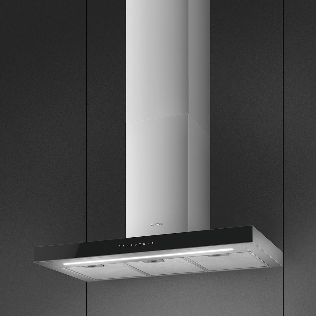 Smeg KBT9L4VN 90cm Chimney Hood, Stainless Steel with Black Glass Facia Auto - Image 3