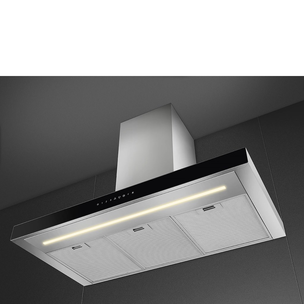 Smeg KBT9L4VN 90cm Chimney Hood, Stainless Steel with Black Glass Facia Auto - Image 5