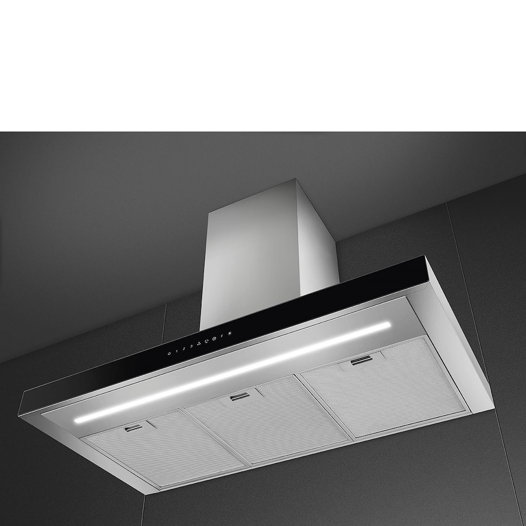 Smeg KBT9L4VN 90cm Chimney Hood, Stainless Steel with Black Glass Facia Auto - Image 6