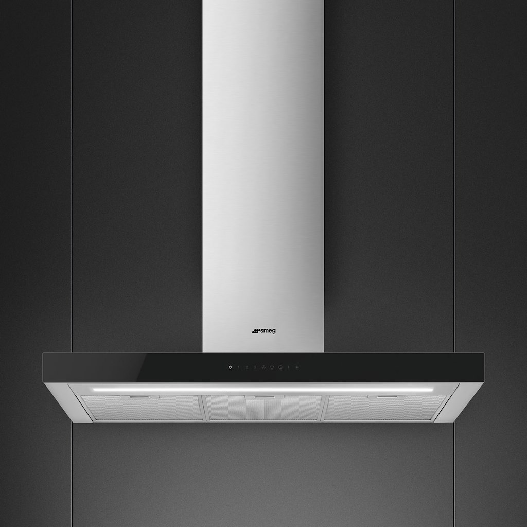 Smeg KBT9L4VN 90cm Chimney Hood, Stainless Steel with Black Glass Facia Auto - Image 9