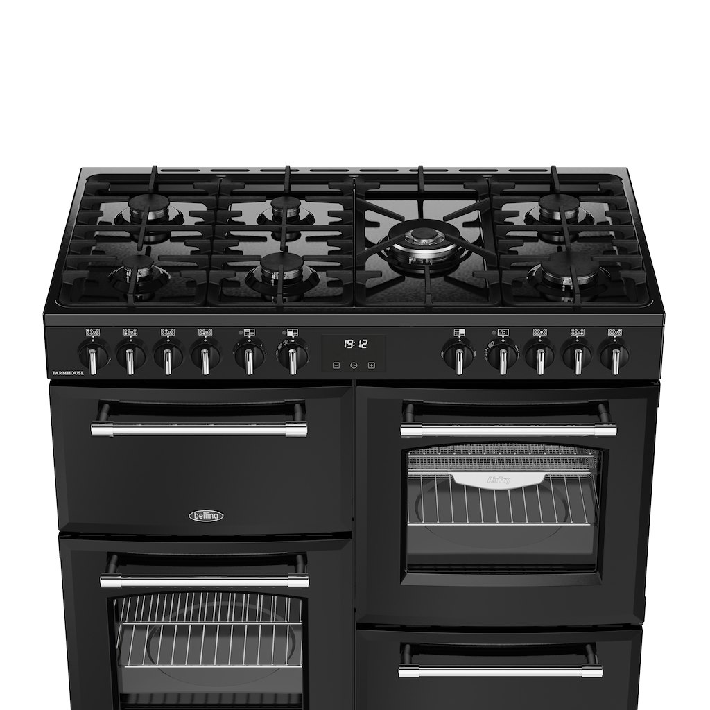 Belling RCA FARMHOUSE 100DF 100cm Dual Fuel Range Cooker - Black - Image 4