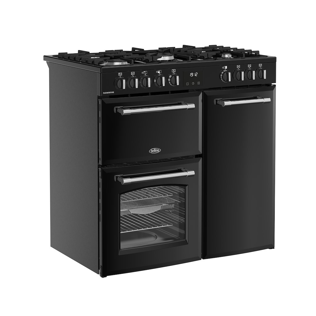 Belling RCA FARMHOUSE 90DF 90cm Dual Fuel Range Cooker - Black - Image 2