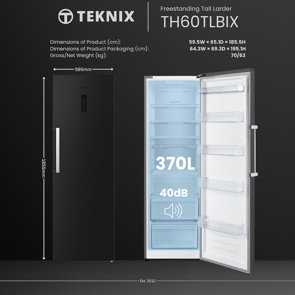 Teknix TH60TLBIX 60cm Tall Larder Fridge with Metal Tech Cooling - Stainless Steel - Image 3