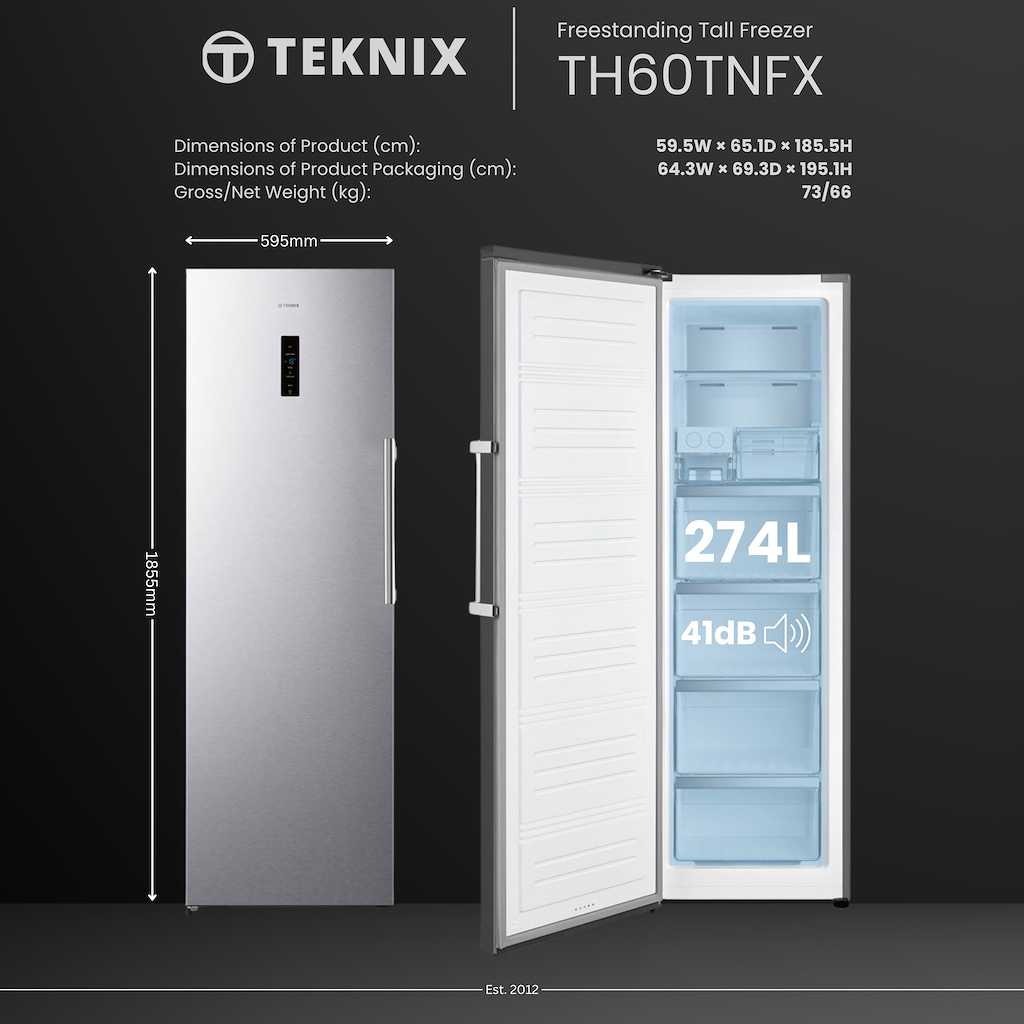 Teknix TH60TNFX 60cm Tall Frost Free Freezer with Metal Tech Cooling - Stainless Steel - Image 4